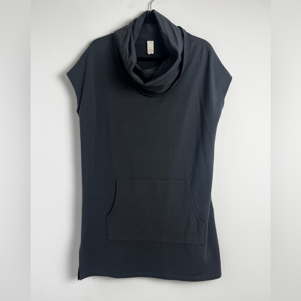 CHALET Dark Gray Fleece Cowl Neck Lagenlook Minimalist Soft Oversized Dress Sz S
